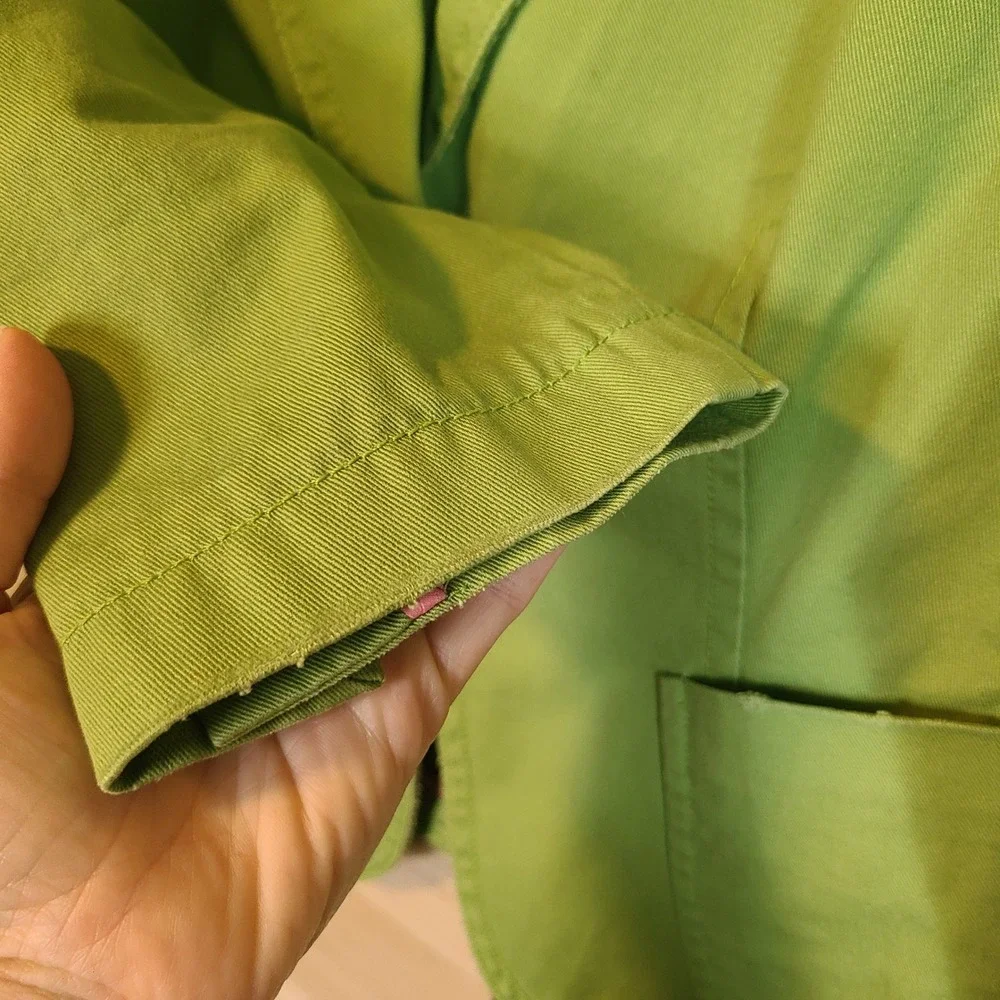 VTG Y2K J Crew Single Button Blazer Women S Cotton Twill Lime Green 3/4 Sleeve